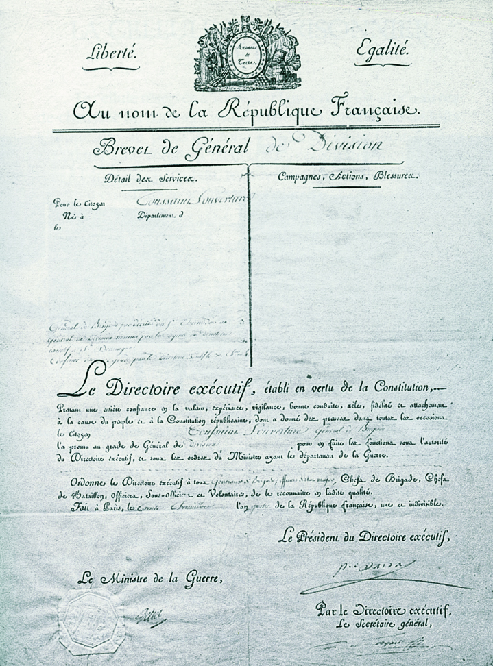 Brevet de gnral Toussaint Louverture,RAE